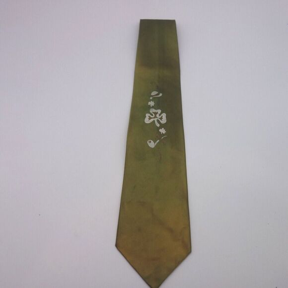 Vintage Green Irish Shamrock Pipe Men's Acetate Neck Tie - Picture 4 of 7